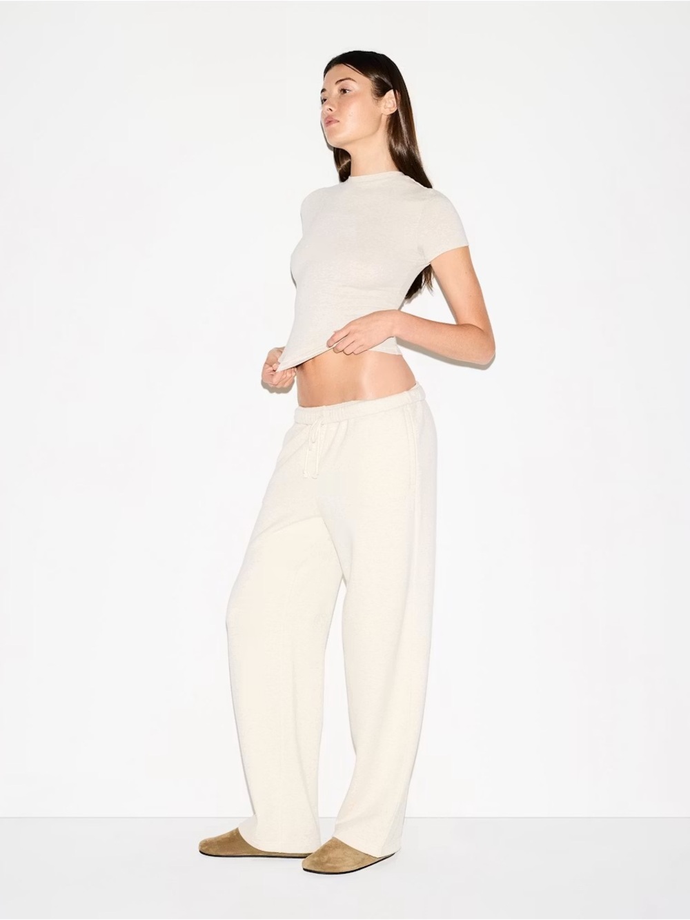 Skims Straight Leg Cotton Fleece Oatmeal Sweatpants Large - sold out